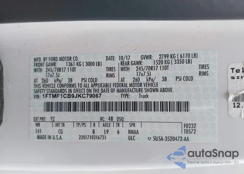 2018 Ford F-150 Xl из США, поврежденный, VIN 1FTMF1CB9JKC79067